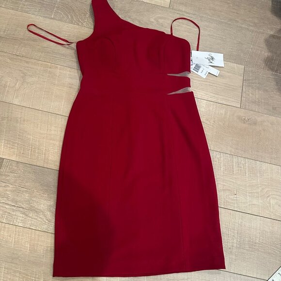 DeCode One-Shoulder Red Bodycon Dress Cutout formal Midi Dress Size 8 - Picture 1 of 14